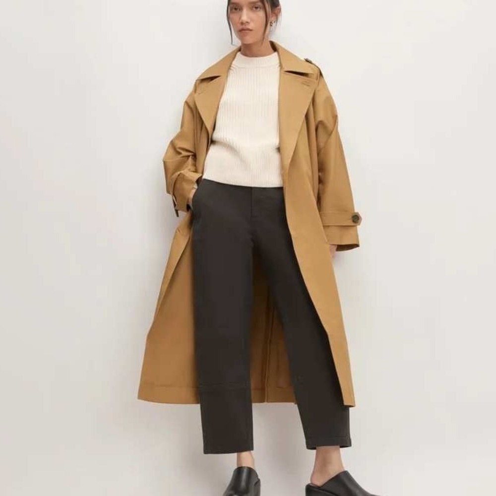 Everlane Cotton Double Breasted The Long Trench Coat Tan Medium